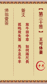佛祖灵签 第30签:王可休妻 中平签
